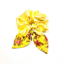 Load image into Gallery viewer, satin scrunchy, chouchou satin, scrunchies, with bow, yellow scrunchy, chouchou jaune